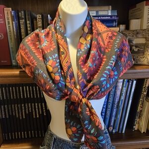 Colorful Geometric Patterned Vintage Scarf 100% Silk Scarf by New York Studio